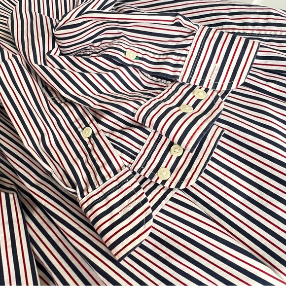 Vtg Tommy Hilfiger grandad Shirt Sz XL Crest Striped Poplin Band Collar preppy - Picture 11 of 16